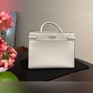 Kate Spade Staci Saffino Leather Large Satchel- White Dove